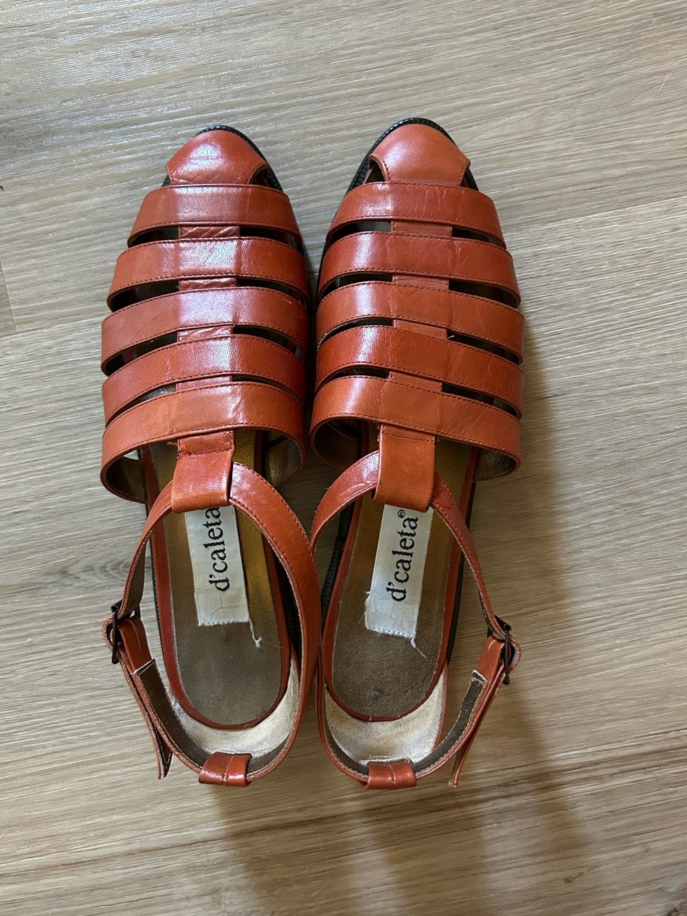 Vintage Cognac Leather Caged Slingback Heels | Retro Peep Toe Size 7 - Picture 2 of 7